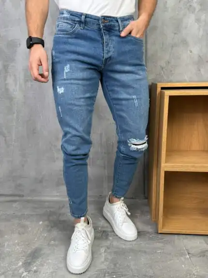 Muške slim fit farmerice sa pocepanim detaljima PZRstreet