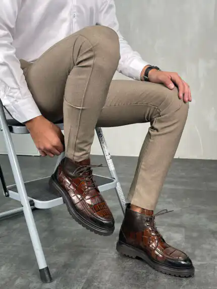 Muške kroko čizme od prave kože sa krznom