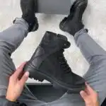 Muške kožne čizme sa krznom i visokim đonom