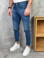 Muške plave slim fit farmerice – grebane - Slika 5