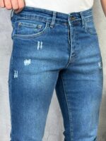 Muške plave slim fit farmerice – grebane