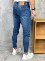 Muške plave slim fit farmerice – grebane - Slika 3