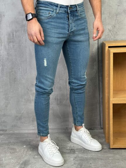 muske svetlo plave slim fit farmerice grebane pzr9070 4