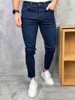 Muške tamno plave slim fit farmerice - Slika 5