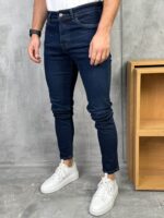 Muške tamno plave slim fit farmerice - Slika 4
