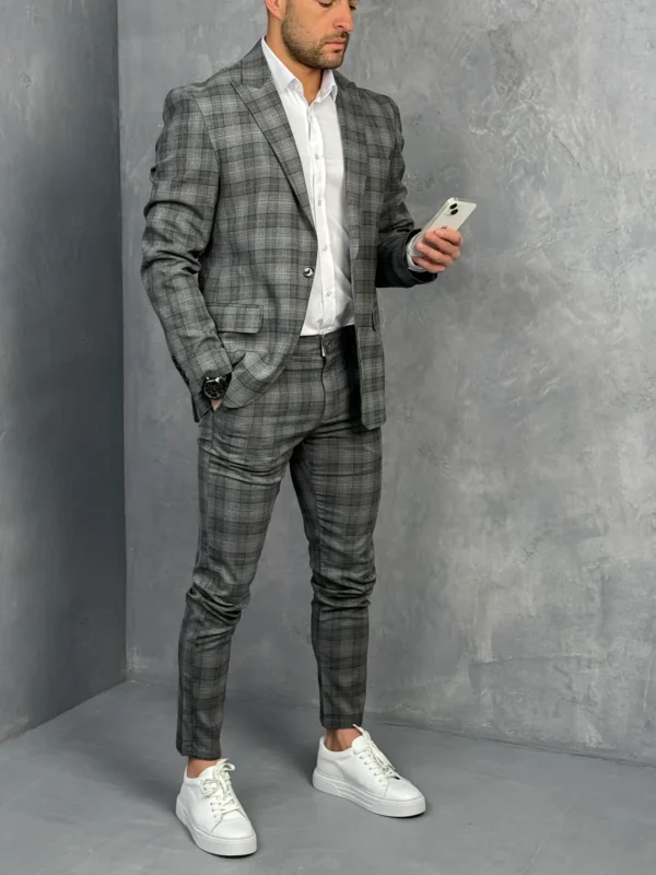 musko karirano odelo sivo sportski kroj dpz3030 slika 5