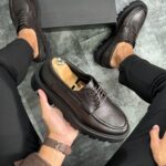 Muške kožne cipelele braon boje sa pertlama i visokim đonom