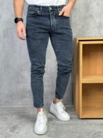 Muške tamnoplave slim fit farmerice – ispran jeans - Slika 7