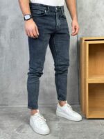 Muške tamnoplave slim fit farmerice – ispran jeans - Slika 6