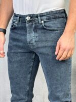 Muške tamnoplave slim fit farmerice – ispran jeans - Slika 5