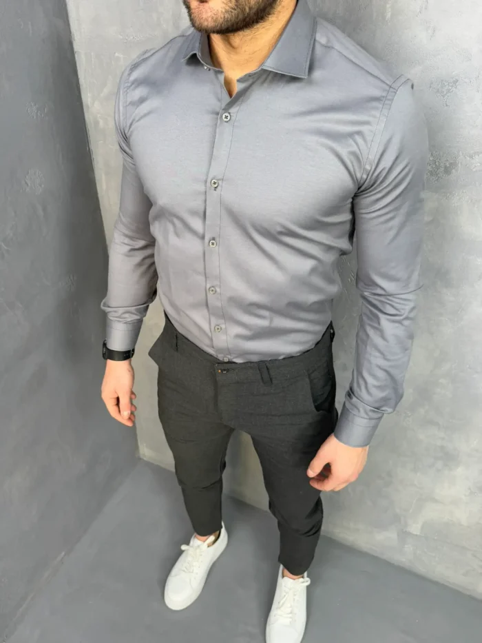 muska siva kosulja elegantna slim fit 100 pamuk gst5286 slika 1