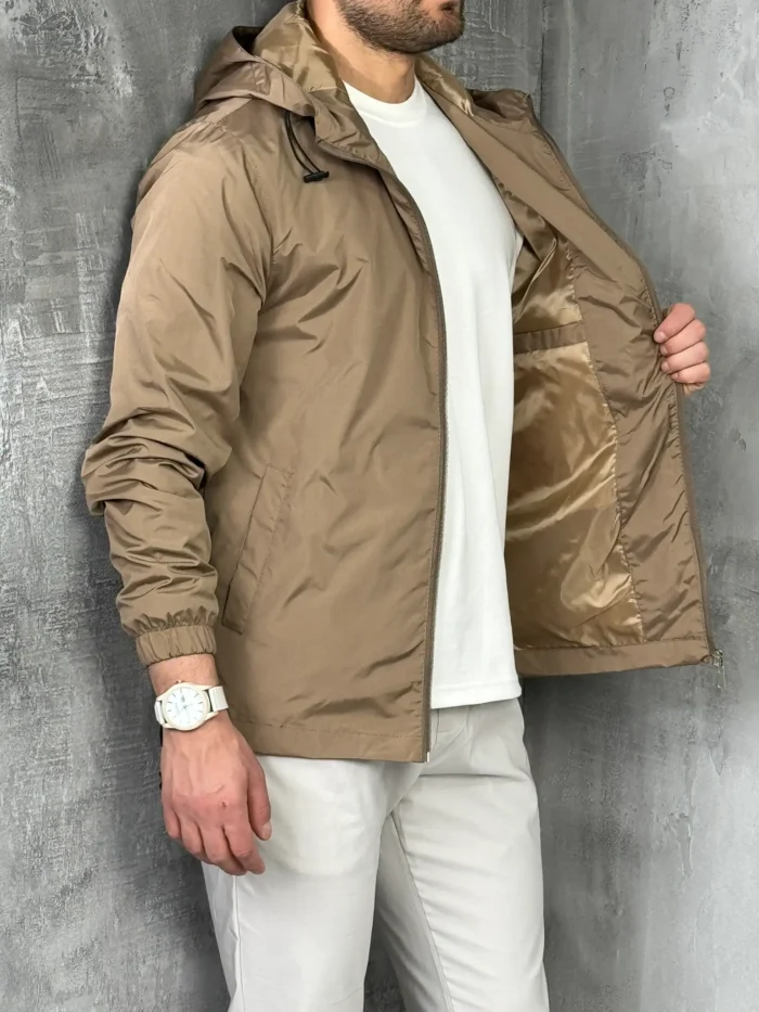 prolecna jakna muska sa kapuljacom nepromociva boja braon lss5097 slika 1