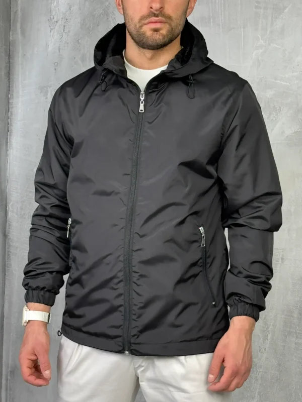 prolecna jakna muska sa kapuljacom nepromociva boja crna lss5097 slika 1