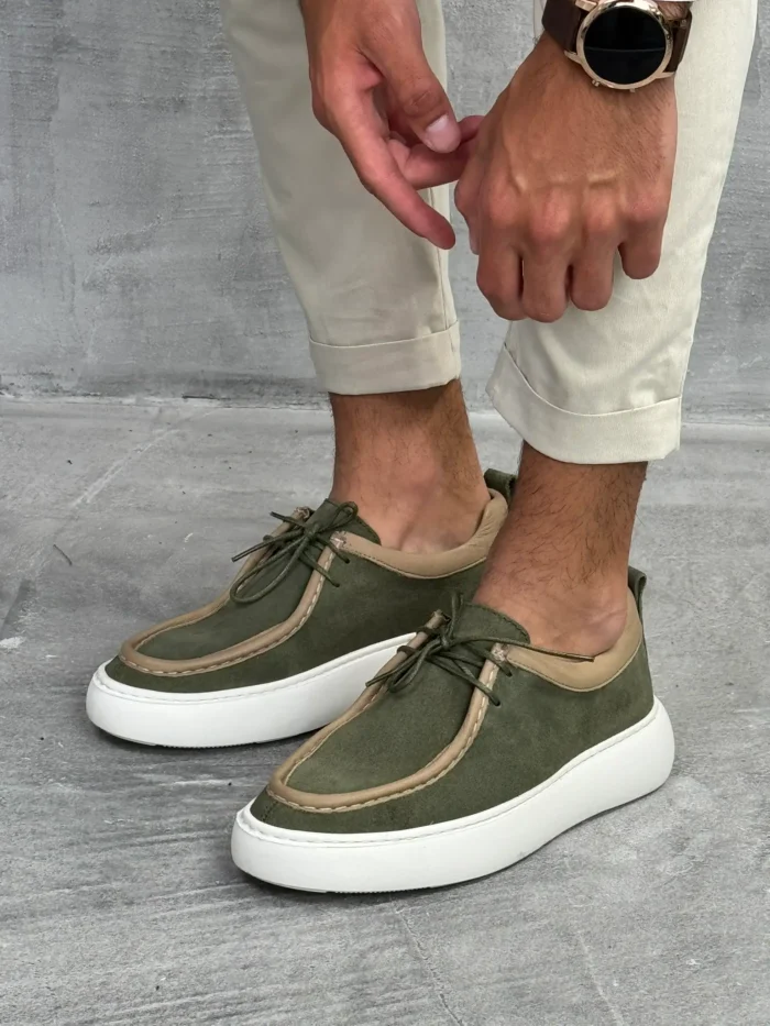 muske cipele sebago kozne maslinaste boja beli sportski djon ter8579 slika 1