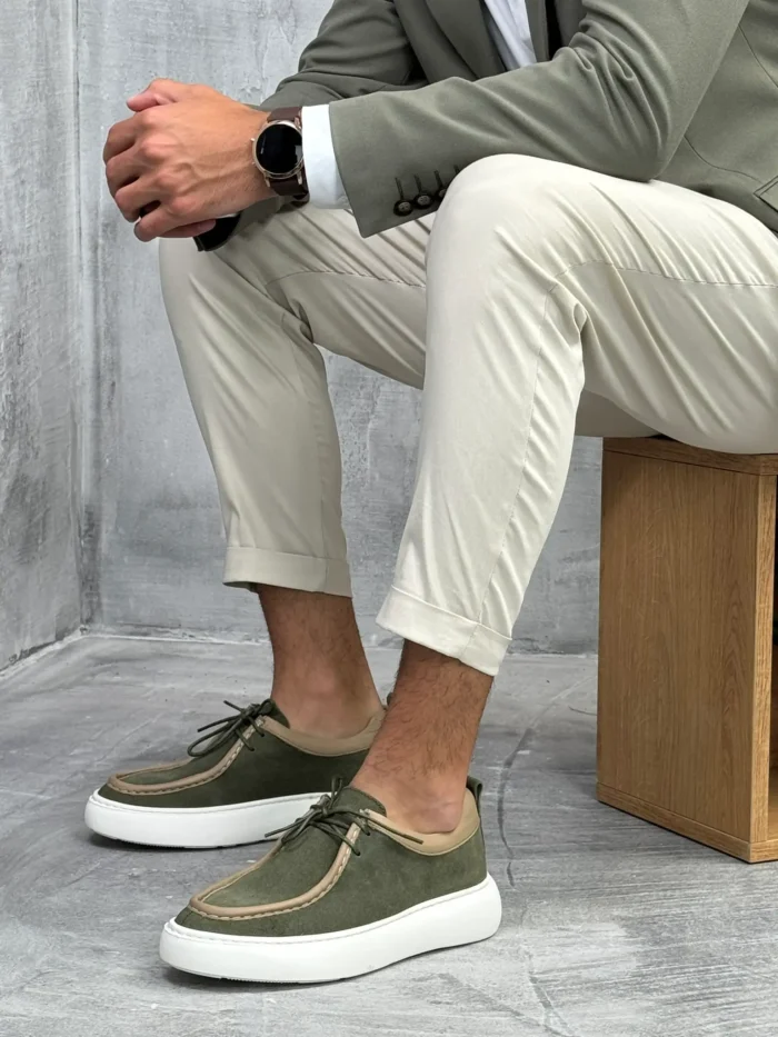 muske cipele sebago kozne maslinaste boja beli sportski djon ter8579 slika 2