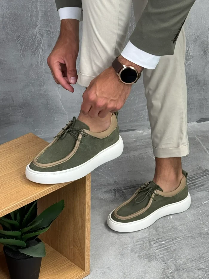muske cipele sebago kozne maslinaste boja beli sportski djon ter8579 slika 3