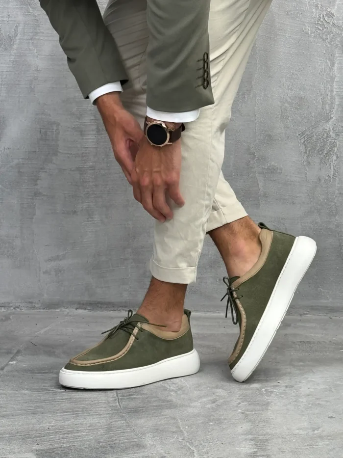 muske cipele sebago kozne maslinaste boja beli sportski djon ter8579 slika 4