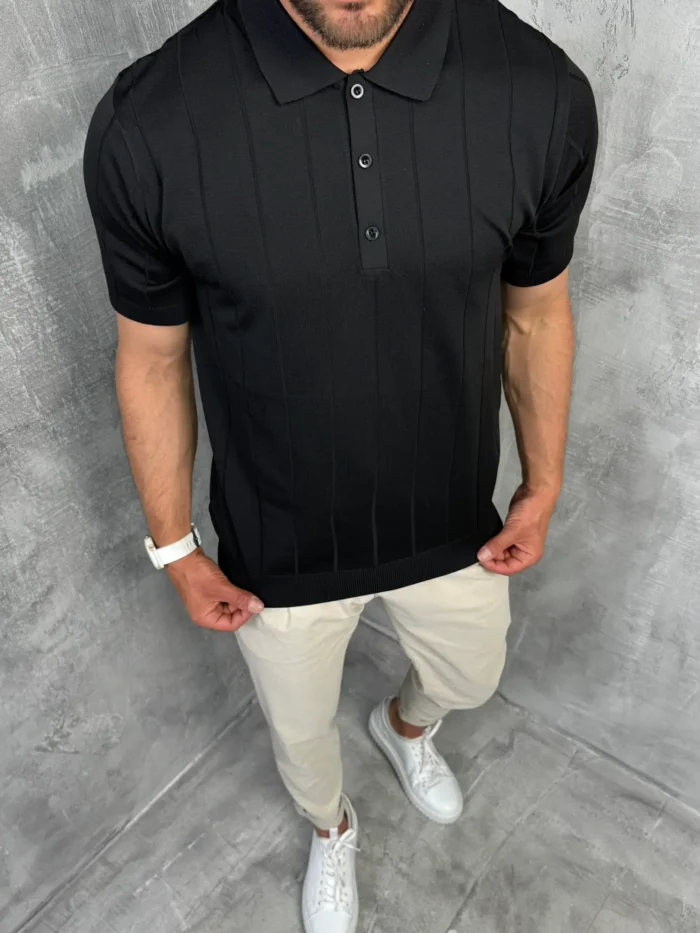 muska polo majica crna boja pletena pbk5032 slika 2