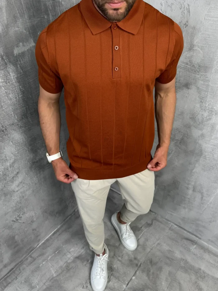 muska polo majica rust boja pletena pbk5032 slika 1