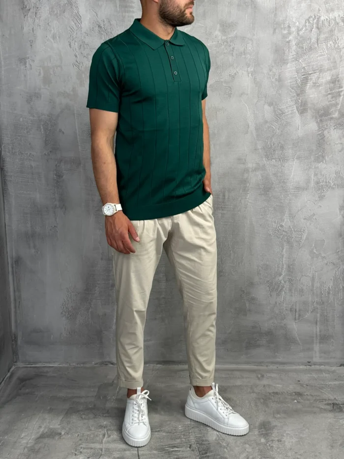 muska polo majica tamno zelena boja pletena pbk5032 slika 2