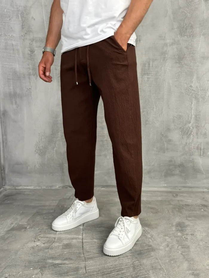 muske pantalone letnje siroke braon sa lastikom oko pojasa pzr5058 slika 1