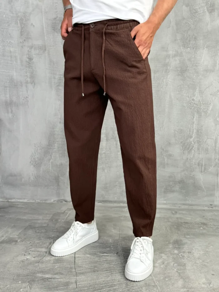 muske pantalone letnje siroke braon sa lastikom oko pojasa pzr5058 slika 2