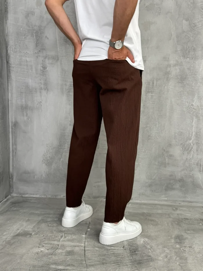 muske pantalone letnje siroke braon sa lastikom oko pojasa pzr5058 slika 3