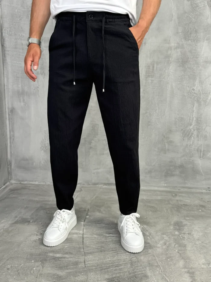 muske pantalone letnje siroke crne sa lastikom oko pojasa pzr5058 slika 1
