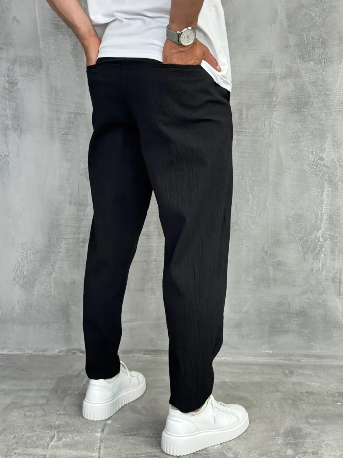 muske pantalone letnje siroke crne sa lastikom oko pojasa pzr5058 slika 2