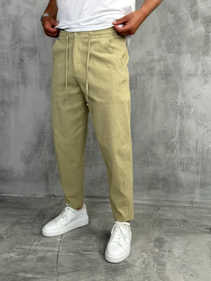 muske pantalone letnje siroke zelena boja sa lastikom oko pojasa pzr5058 slika 2