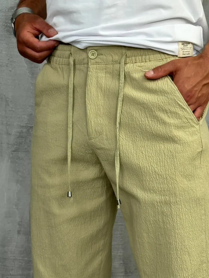 muske pantalone letnje siroke zelena boja sa lastikom oko pojasa pzr5058 slika 3