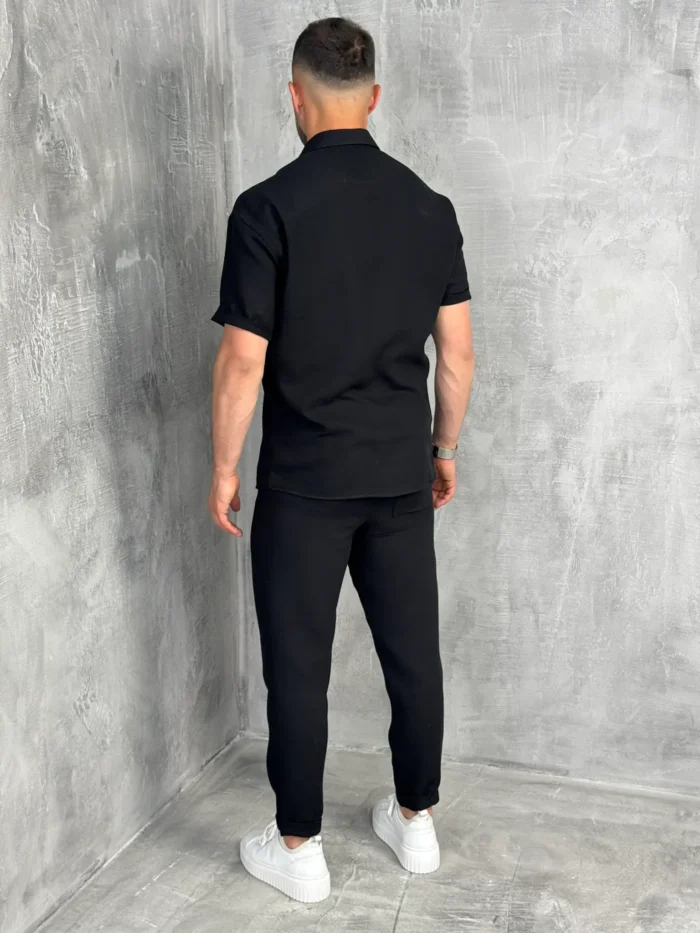 pamucni letni komplet crni pantalone i kosulja pzr1908 slika 2