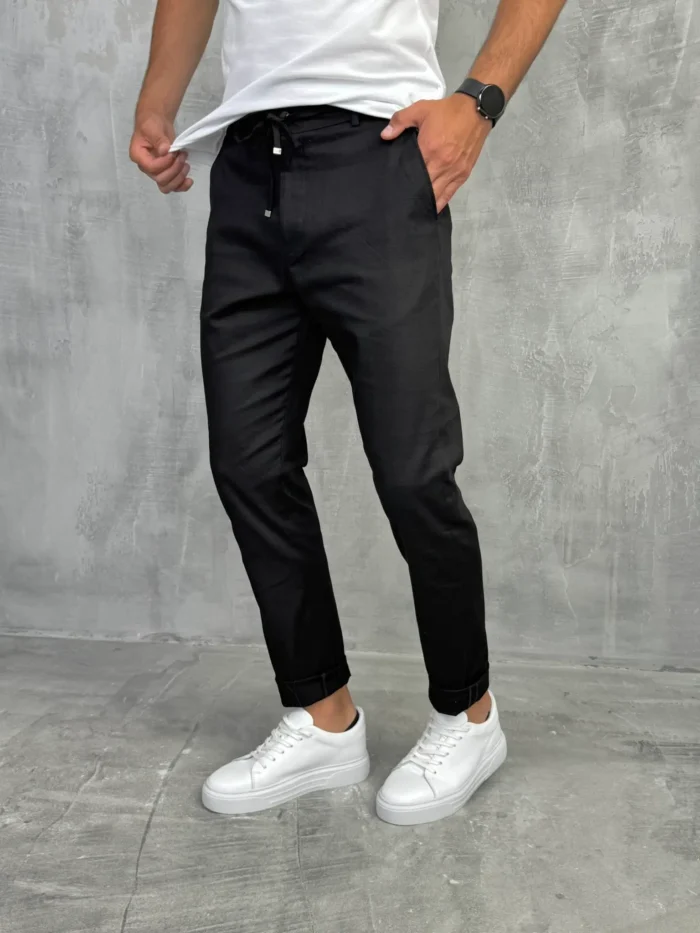 letnje pantalone muske crne pamucne pzr5060 slika 4
