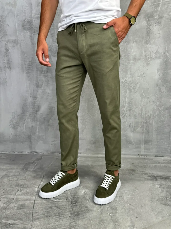 letnje pantalone muske maslinaste pamucne pzr5060 slika 1