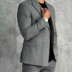 Muško dvoredno odelo na pruge – tamno sivo slim fit odelo