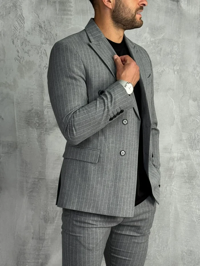 musko odelo na pruge sivo sportsko elegantno duplo kopcanje pzr7881 slika 2