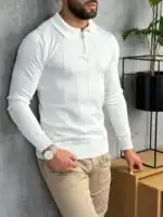 Polu-zip džemper elegantnog kroja slim fit PZR5140 - Slika 12