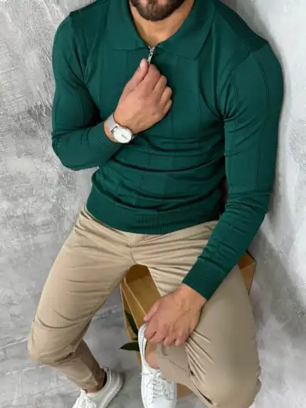 Polu-zip džemper elegantnog kroja slim fit PZR5140