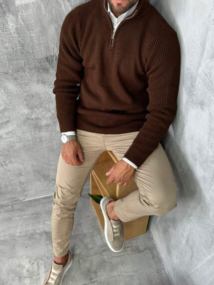 Polu-zip džemper elegantnog kroja PZR7073