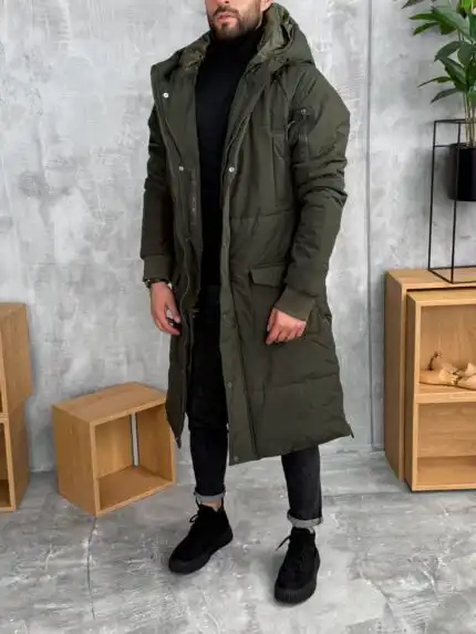 Muška duga zimska parka jakna s kapuljačom