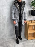 Muška duga zimska jakna sa krznom - Slika 8