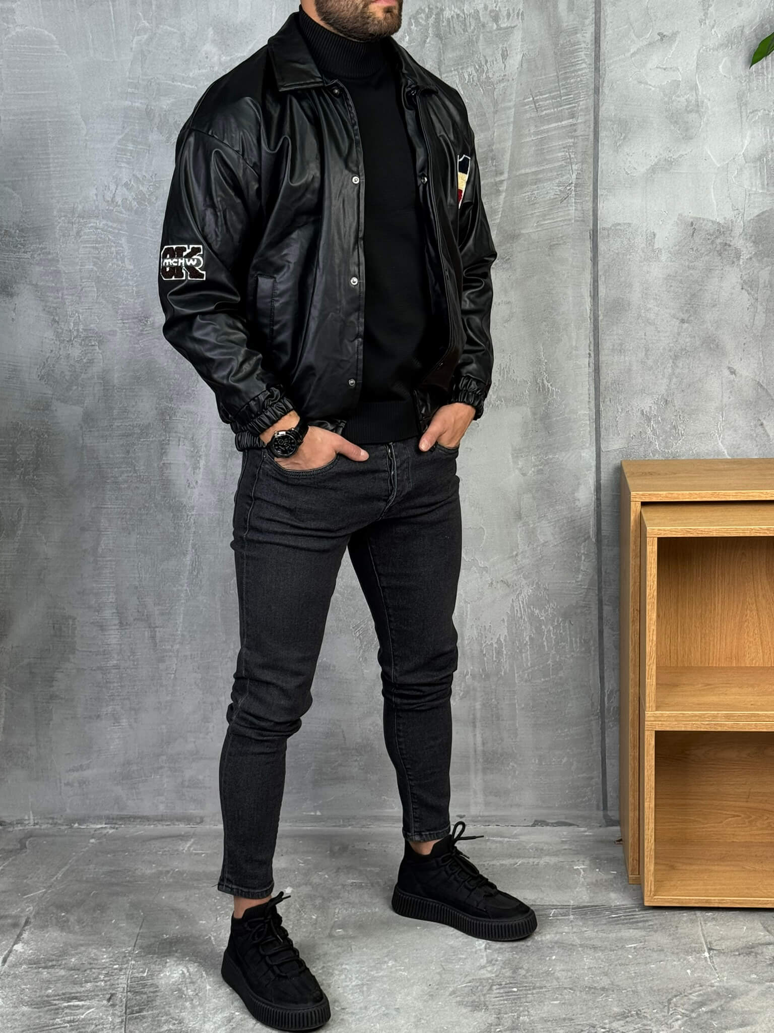 muska kozna jakna bomber stil crna pzr4141 9
