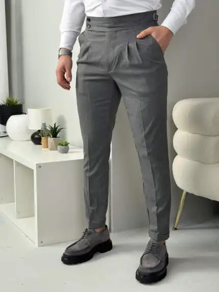 Muške OldMoney pantalone sa visokim i podesivim strukom