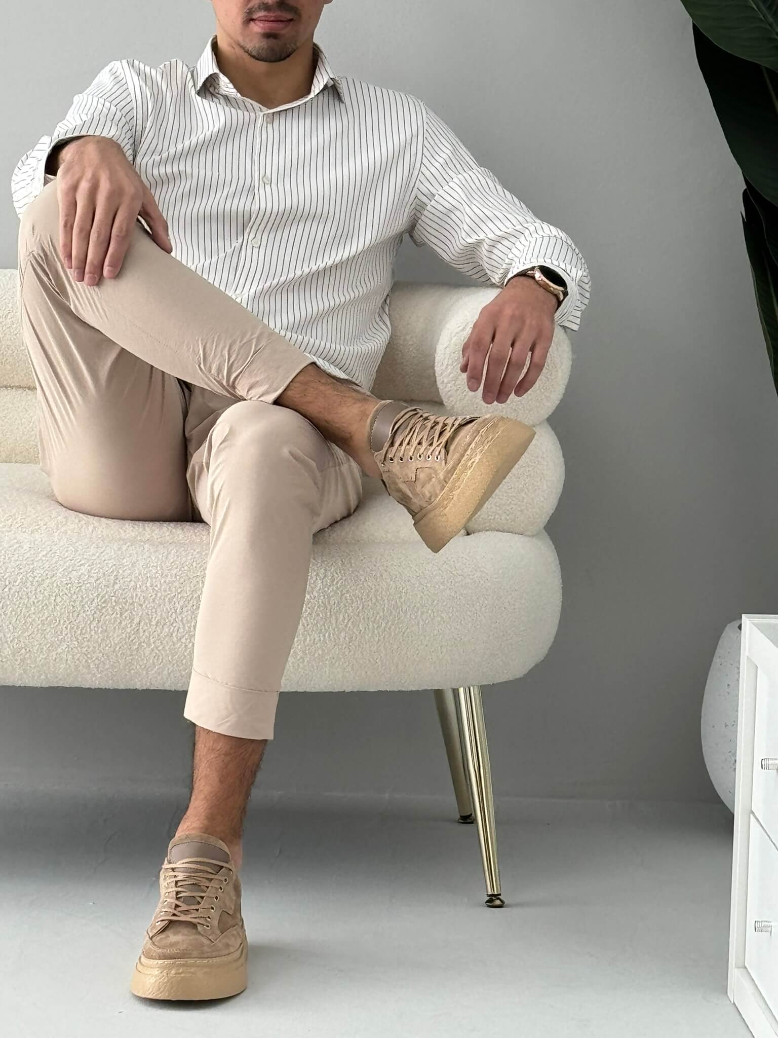 Muške kožne patike od antilopa – bež model sa debelim đonom