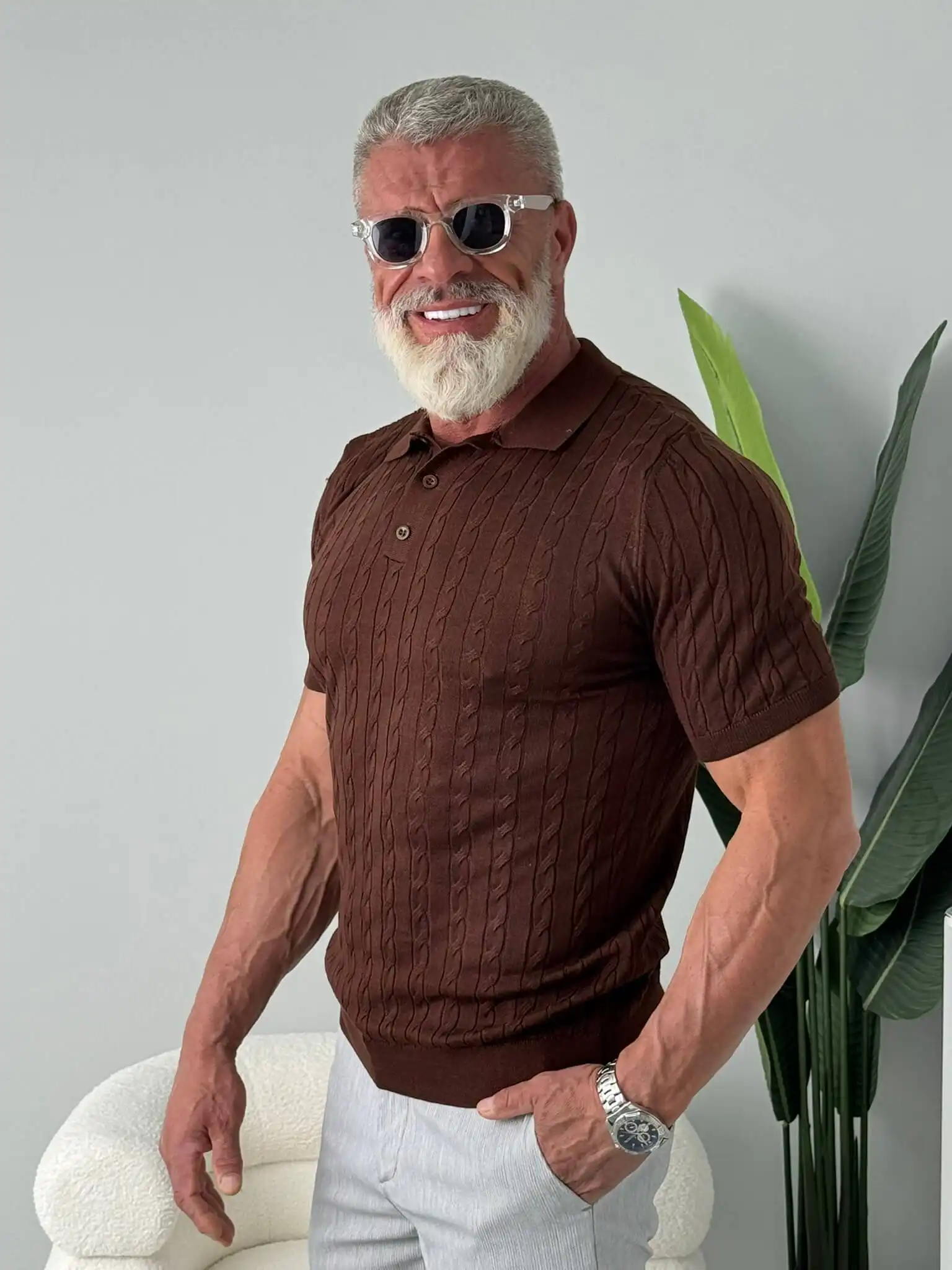 muska pletena polo majica intreccio slim fit model braon 4